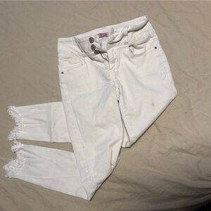 White Fringe Hem High-Waist Jeans